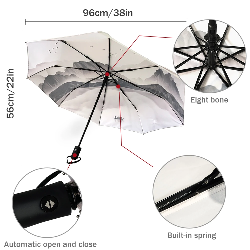 Howling Wolf Moon Night Starry Sky ร่มฝนผู้หญิงอัตโนมัติสามพับร่ม Windproof Parasol Parapluie