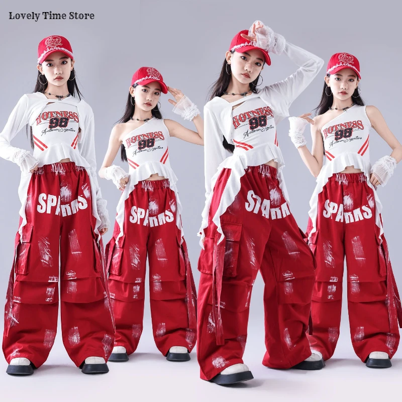 Girls Hip Hop Lovely Crop Top ‌Paint-Speckled Cargo Pants Children Streetwear Girl Group Costumes Kids K-pop Dance Clothes Sets