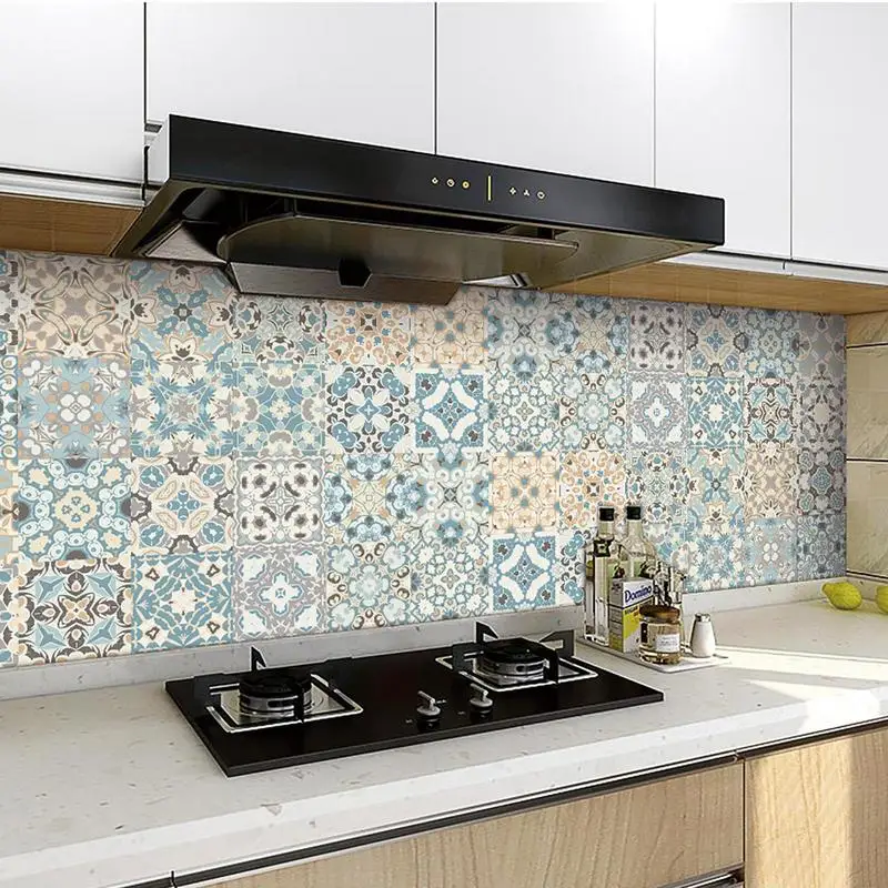 Peel And Stick Tile Sticky 24 Pieces Colored Wall Decals Self-Adhesive Tile Stickers Exquisite Pattern Wallpaper Waterproof