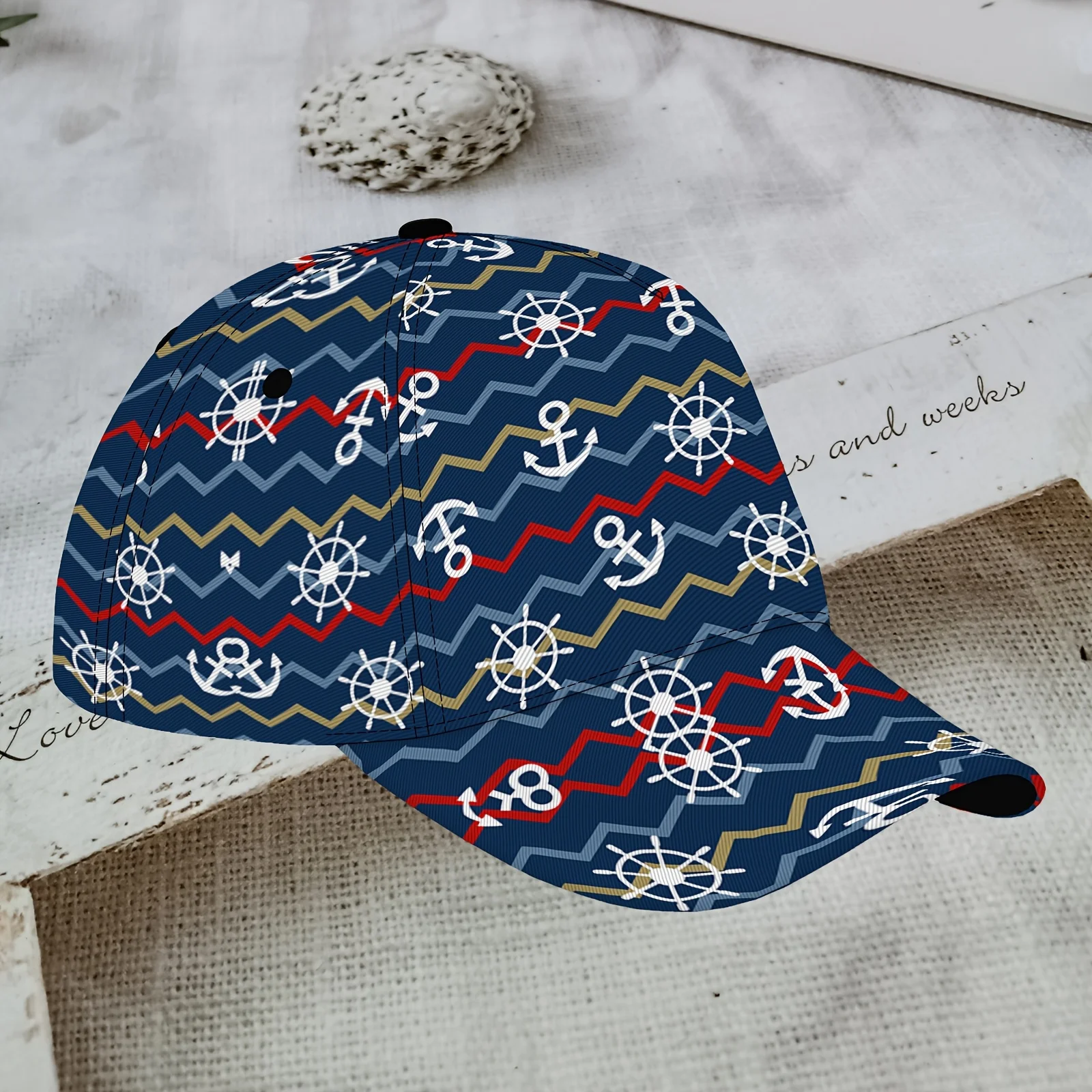 Nautical Anchor Ship Wheel Print Baseball Cap Navy Pattern Adjustable Dad Hat Breathable Sun Hat for Men Women