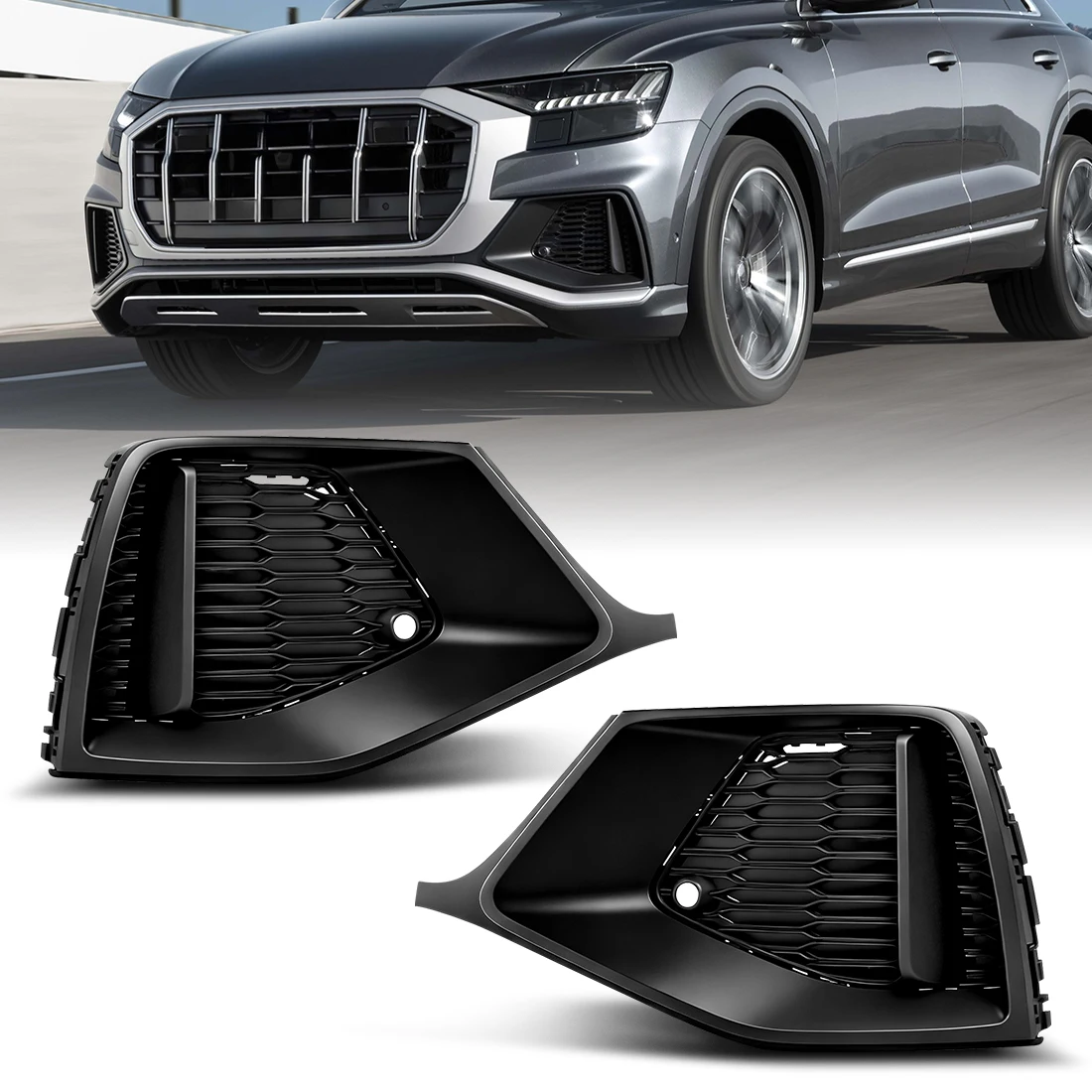 

Front Bumper Frame For Audi Q8 SQ8 S-line Sline 2019-2023 Fog Lamp Cover Honeycomb Grille Racing Grills 4M8807681A 4M8807682A