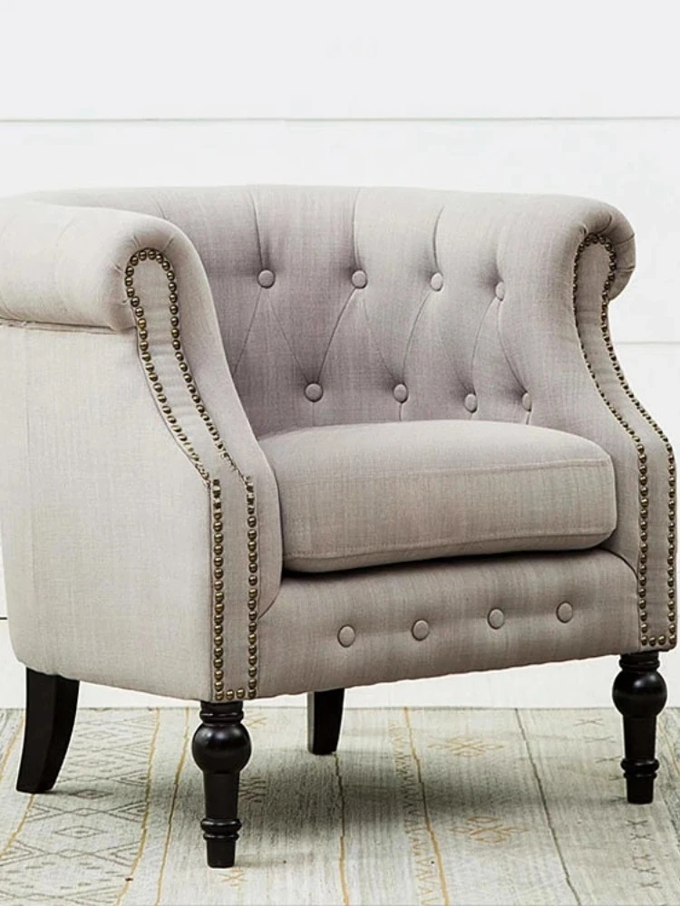 A American cotton and linen fabric single casual lazy living room linen buckle princess sofa