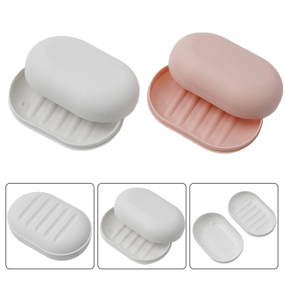 Saboneteira de banheiro fashion oval 1 peça 11.2*7.5*3.8 recipiente material pp portátil selado chuveiro viagem com tampa