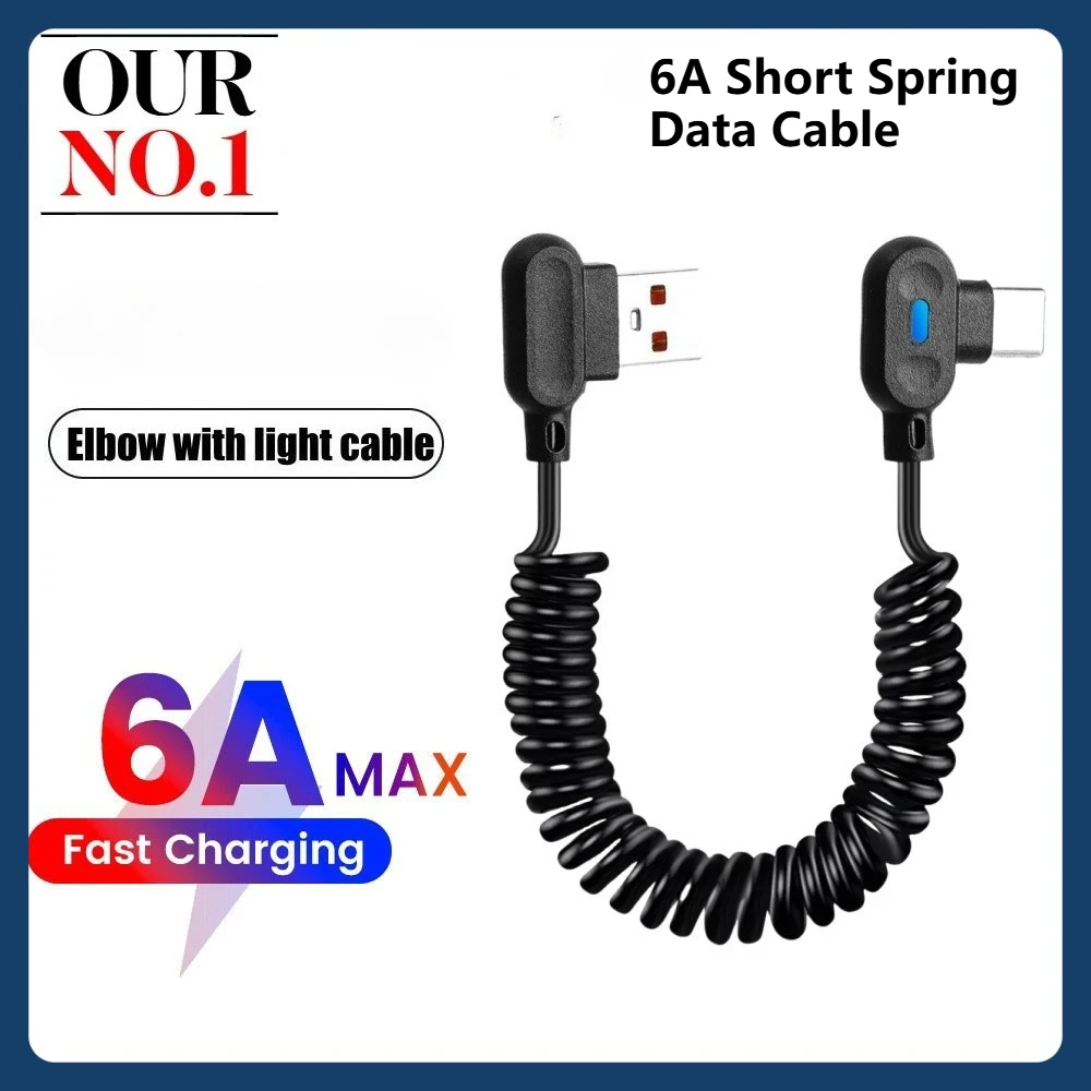 6A Frühling Teleskop Versenkbare USB A zu C Schnelle Lade Daten Sync Kabel Kabel Für Samsung Xiaomi Huawei Auto Ladegerät Ellenbogen kabel