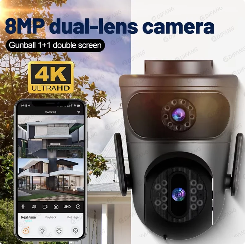 Kamera Wi-Fi 4K 8MP Zewnętrzna kamera IP bezpieczeństwa Podwójny obiektyw Podwójny ekran P2P Automatyczne śledzenie PTZ Nadzór wideo CCTV IPC 360 Home