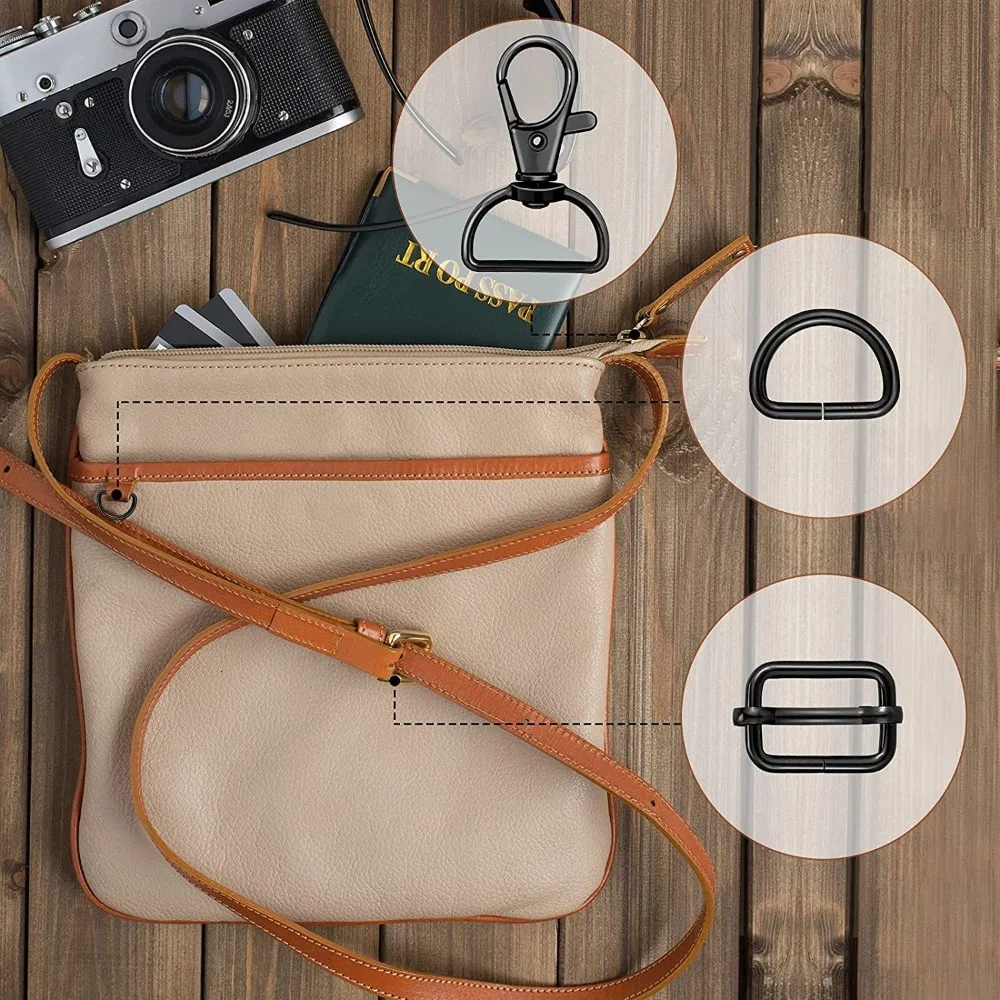 56Pcs Metal Buckles D Ring and Slider Clasp Set Bags Hardware Swivel Clasp Lanyard Snap Hooks DIY Jewelry Making