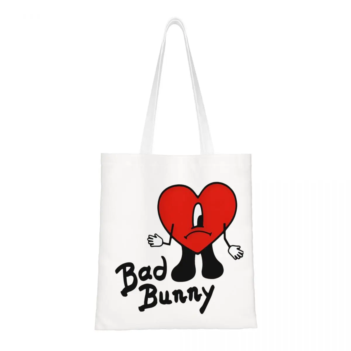 

Women Men Red Heart Rapper Tote Bags Canvas Bad Bunny DTMF Shopping Bag for Ladies Handbags