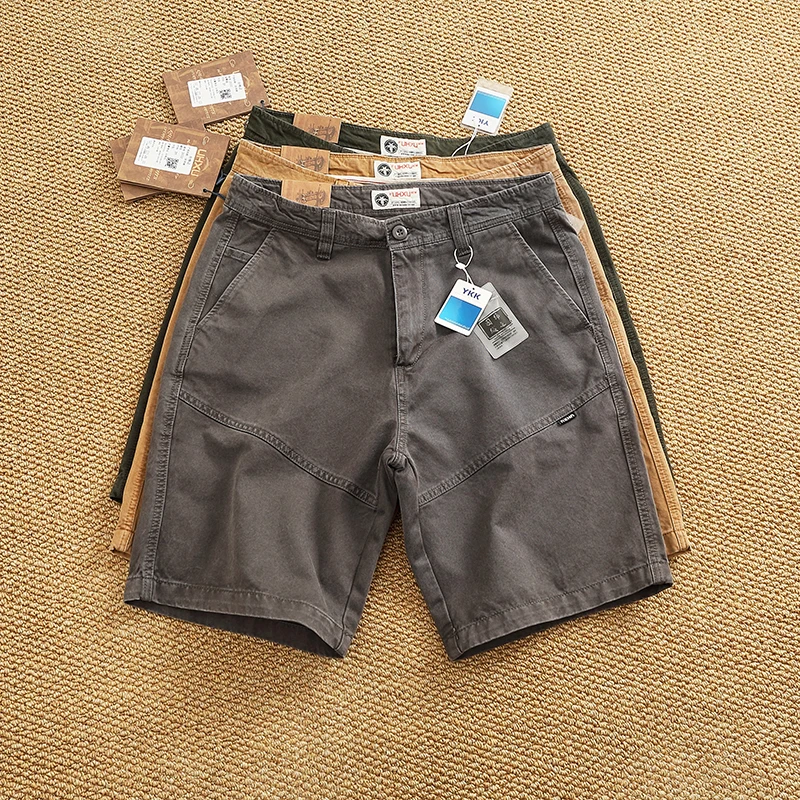 2025 Summer New American Retro Woven Twill Cargo Shorts Men's Fashion Amekaji 100% Cotton Washed Casual Straight 5-point Pants