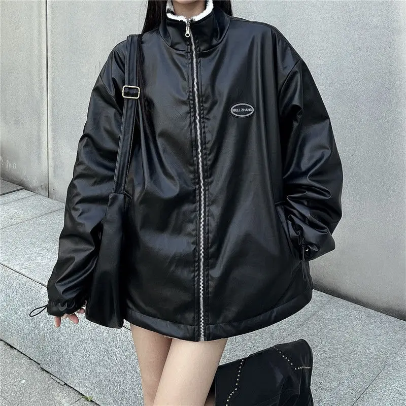 가을 겨울 여성 인스타그램 하트 모양 플러시 두꺼운 재킷 양면 가죽 코트 트렌디 아메리칸 레트로 스타일