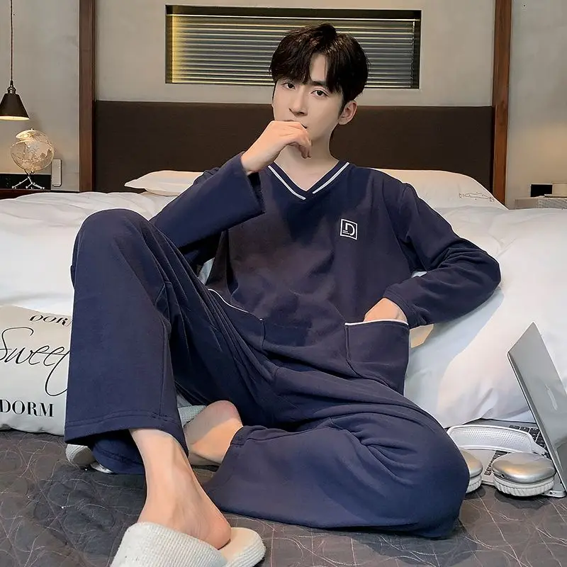 

Мужской домашний костюм-пижама, комплект из 2 предметов: топ, футболка, пуловер. Осенне-зимняя одежда в стиле Y2K. Новинка оптом.