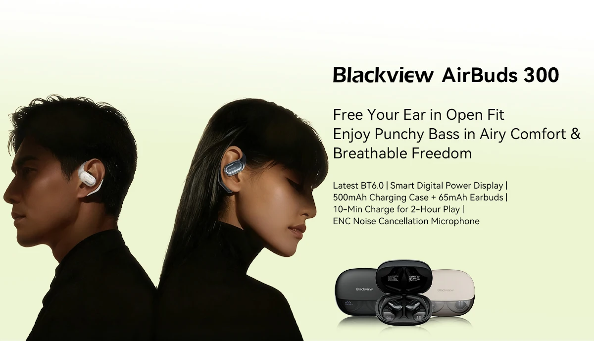 Blackview AirBuds 300, IPX5 Wasserfest, Schweißresistent, Sicherer Sitz, Intelligentes Digitales Ladeanzeige, 500mAh, für Laufen und Radfahren – Detail 1