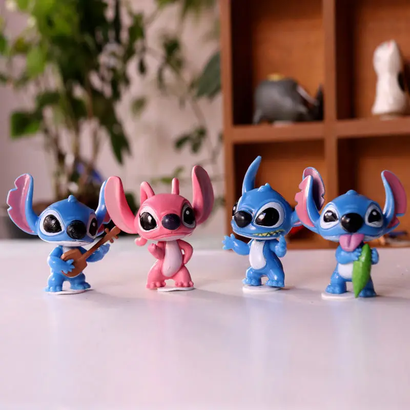 10 buah figur Anime Disney Stitch boneka kartun mainan PVC versi Q kue ulang tahun memanggang Dekorasi mainan liontin hadiah anak-anak