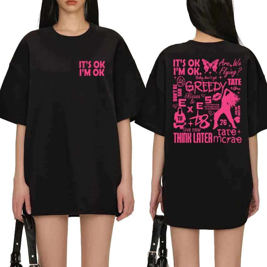 

Hot Singer Tate McRae Tour 2025 Double Sided printed T shirt Men Women Trend Y2k short sleeve T-shirts Unisex 100% Cotton Tops