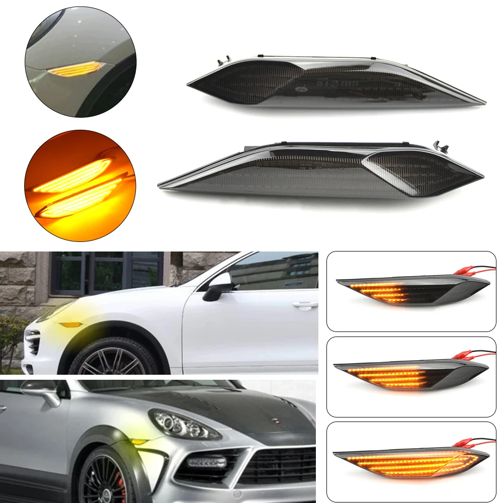 Car Indicator Turn Signal LED Dynamic Light 2Pcs For Porsche Cayenne 958 92A 2010-2014 Side Marker Amber Lamps Repeater Blinker