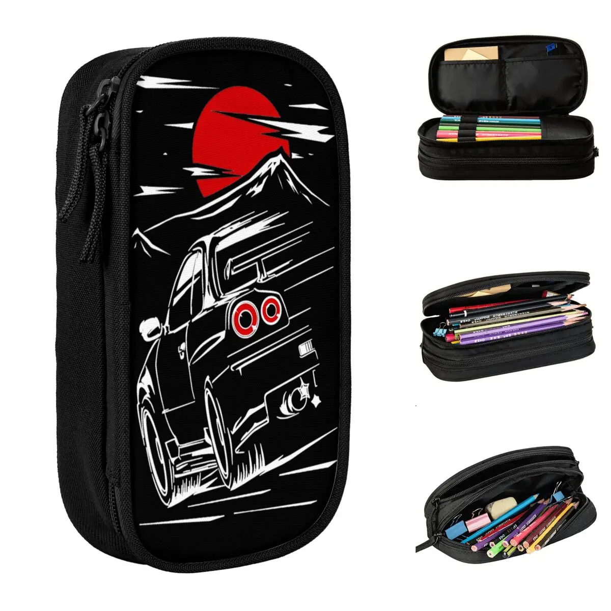 JDM GTR 34 Pencil Case Lovely Drift Car Pen Holder Bag for Student Big Capacity School Supplies Gifts Pencilcases