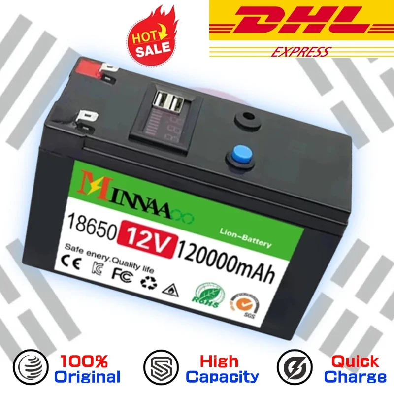 

DHL Ship 12V 120000mAh Portable Rechargeable Battery Built-in 5V 2.1A USB Power Display Charging Port with +12.6V Charger