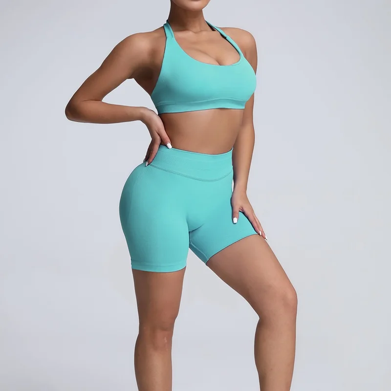 HISTELLO Nahtloser Neckholder-Sport-BH für Damen, offener Rücken, hoher Halt, gepolstertes Oberteil, für Pilates, Yoga, Fitness, Gym, Workout – Detail 18