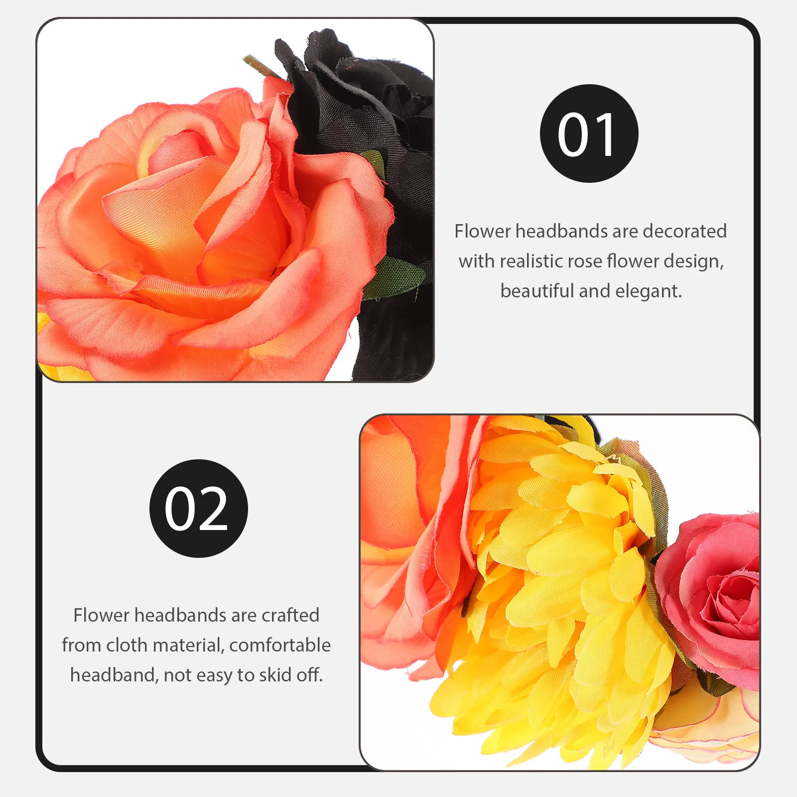 3 قطع من عصابات الرأس على شكل زهرة قوطية، أغطية رأس واقعية قابلة للتعديل لمهرجان الحفلات التنكرية وإكسسوارات الشعر المكسيكية