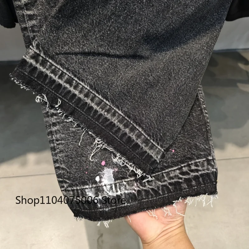2025 세인트 디스트레스드 데님 팬츠 그래피티 아트 스트레이트 레그 미드 웨이스트 유니섹스 캐주얼 진