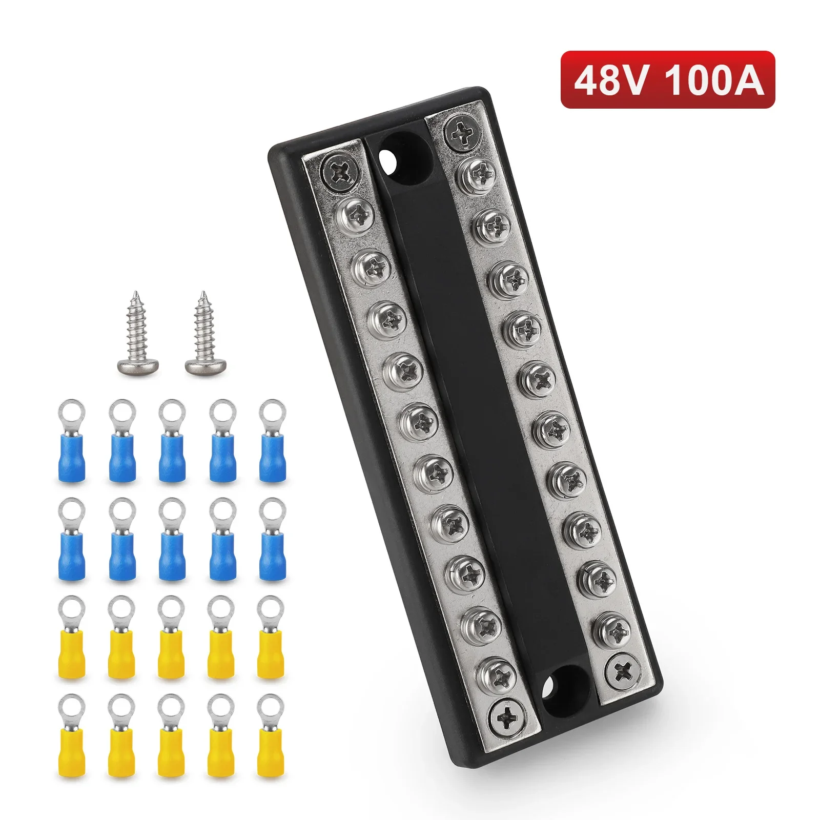

20 Way Bus Bar 12V-48V DC Power Distribution 100A Heavy Duty Terminal Block for RV Car Boat Yacht Marine Application