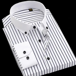 Men's pure cotton long sleeved shirt slim fit high-end light luxury 100 count striped heterochromatic collar wrinkle resistant a