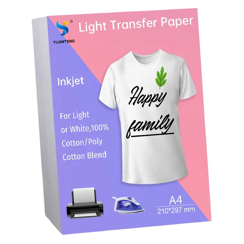 20Sheets A4 Inkjet Heat Transfer Printing Paper For Light Color Fabric Transfer Paper,Suitable For Irons And Heat Press Machine