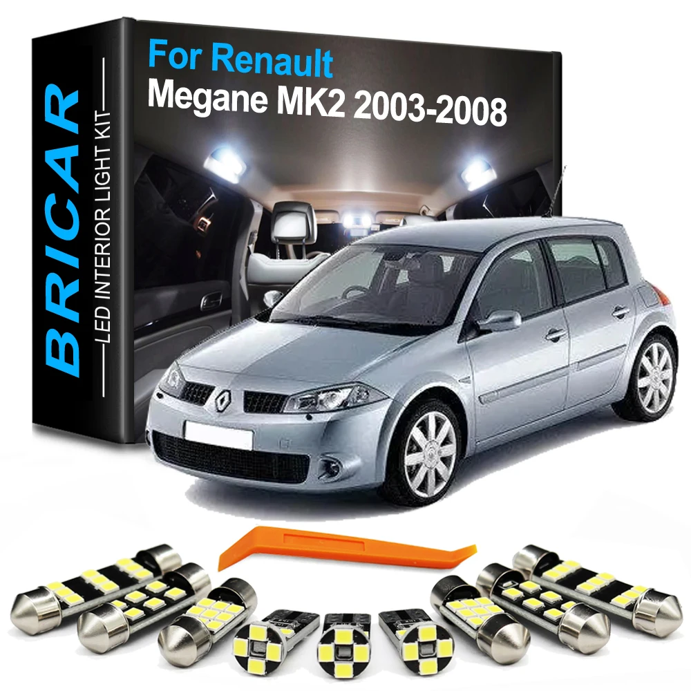 Brlcar 16Pcs Canbus LED Interior Bulb Light Kit For Renault Megane 2 II MK2 2003 2004 2005 2006 2007 2008 Car Reading Trunk Lamp