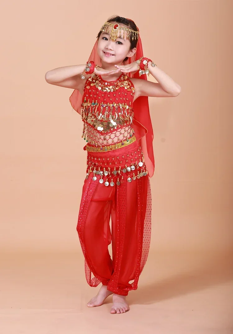 ステージシフォン子供インドベリーダンスガールコスチュームハロウィンパフォーマンスフルセット子供ダンス服衣装