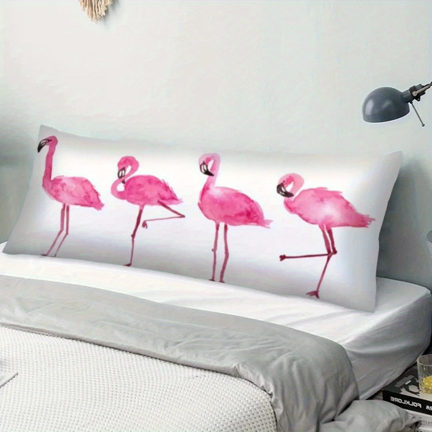 Tropical Pink Flamingo Body Pillow Cover -Cute Exotic Animal Bird Design Large Rectangle Decorative Case Polyester Fabric