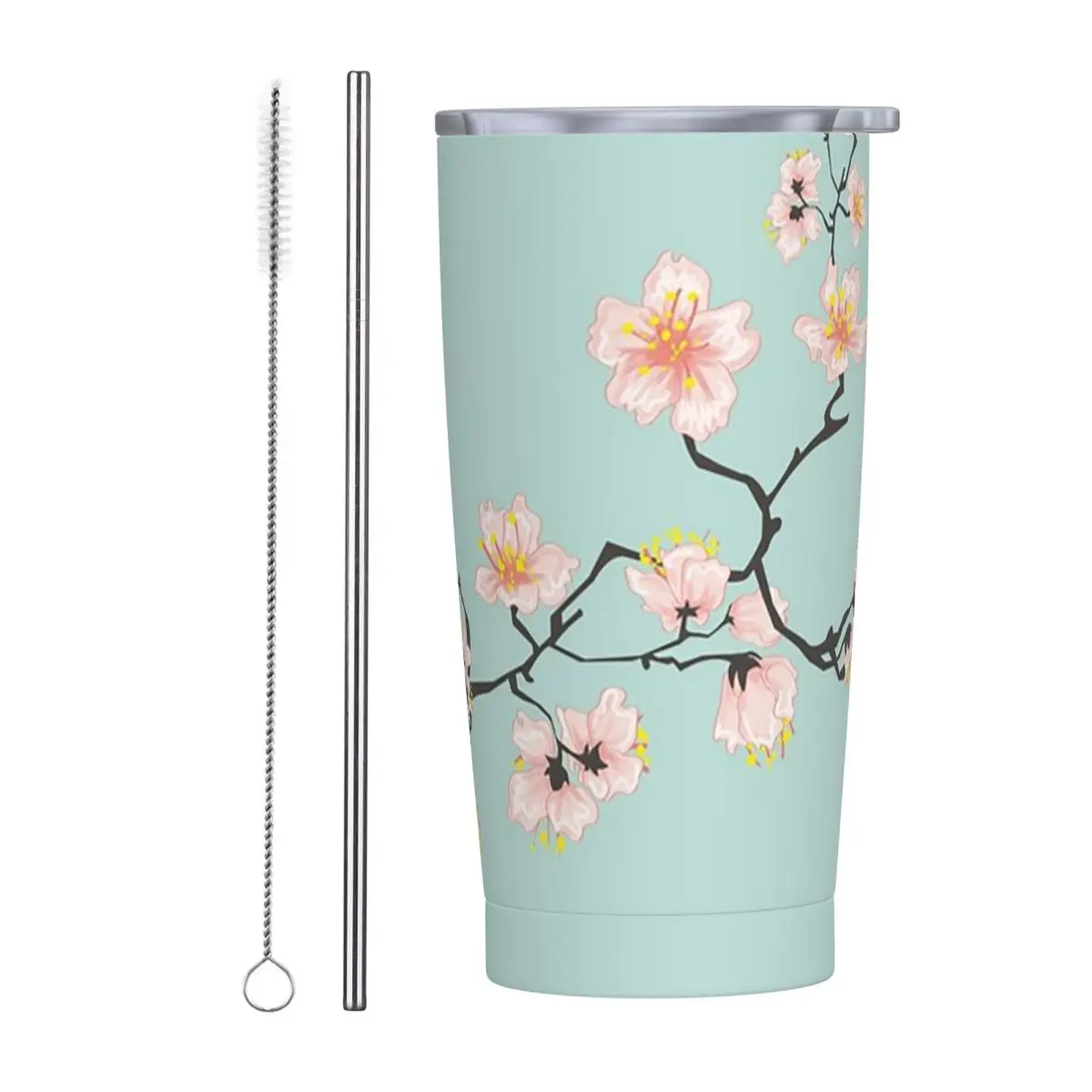 Sakura Cherry Blossom Japanese Flowers Stainless Steel Tumbler Vacuum Insulated Mug Thermal Cold Cups Straw With Lid 20oz
