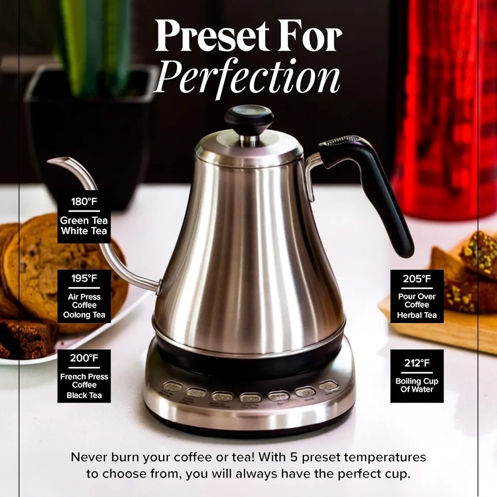 

Gooseneck Electric Kettle with Temperature Control Stainless Steel & BPA Free Plastic
