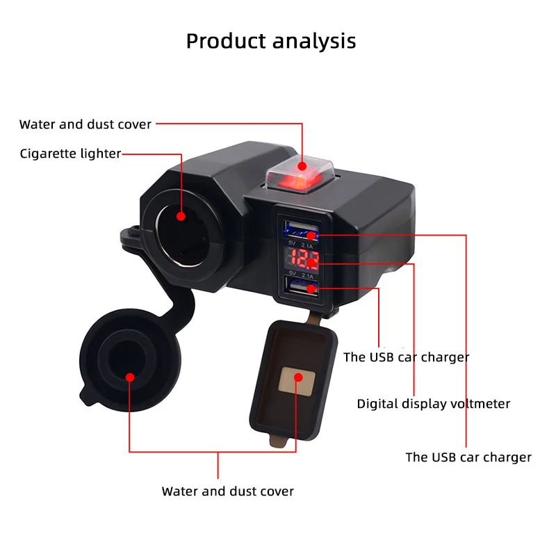 New 5-12V Motorcycle Cigarette Lighter USB Charger Waterproof With Voltmeter