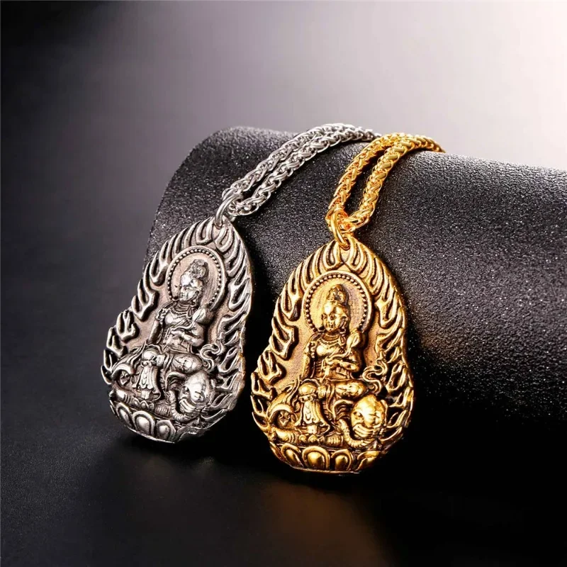 Fashion Stainless Steel Guanyin Sitting Elephant Pendant Necklace for Men Women Lucky Amulet Accessaries Hot Sale Birthday Gifts