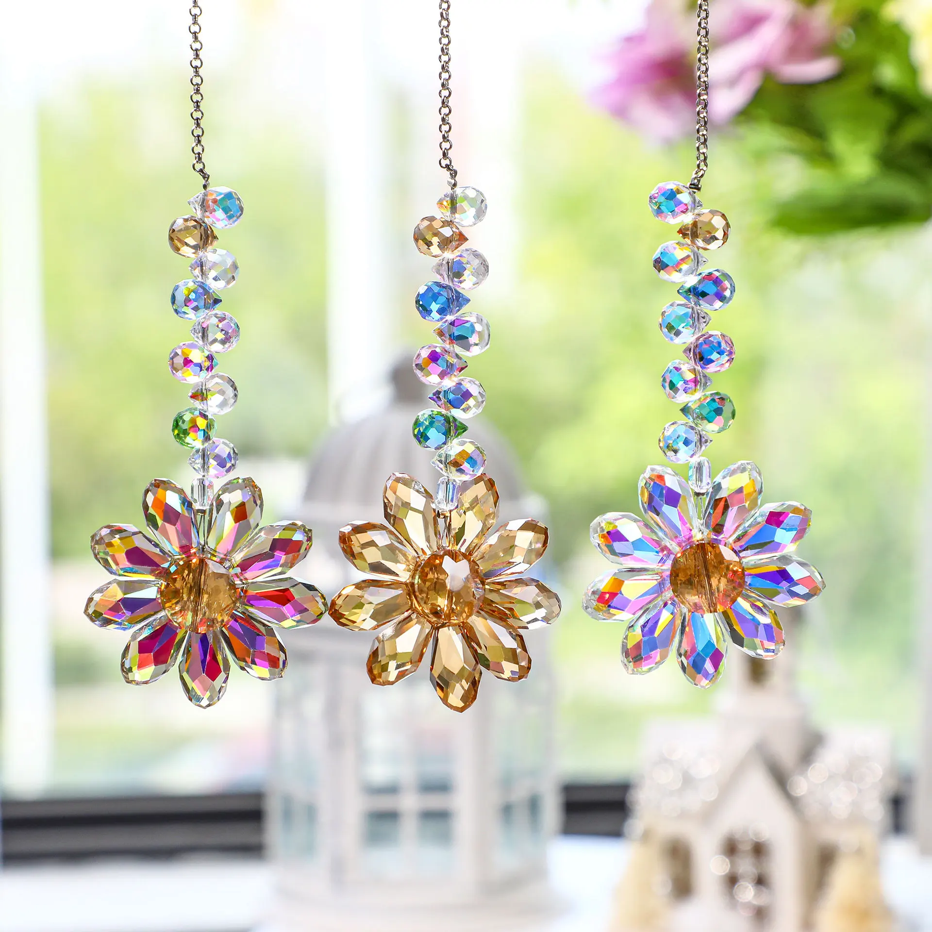 Sunflower Glass Crystal Pendant Indoor Window Rainbow Maker Sun Catcher Ornament Yard Garden Decorations Christmas Gift