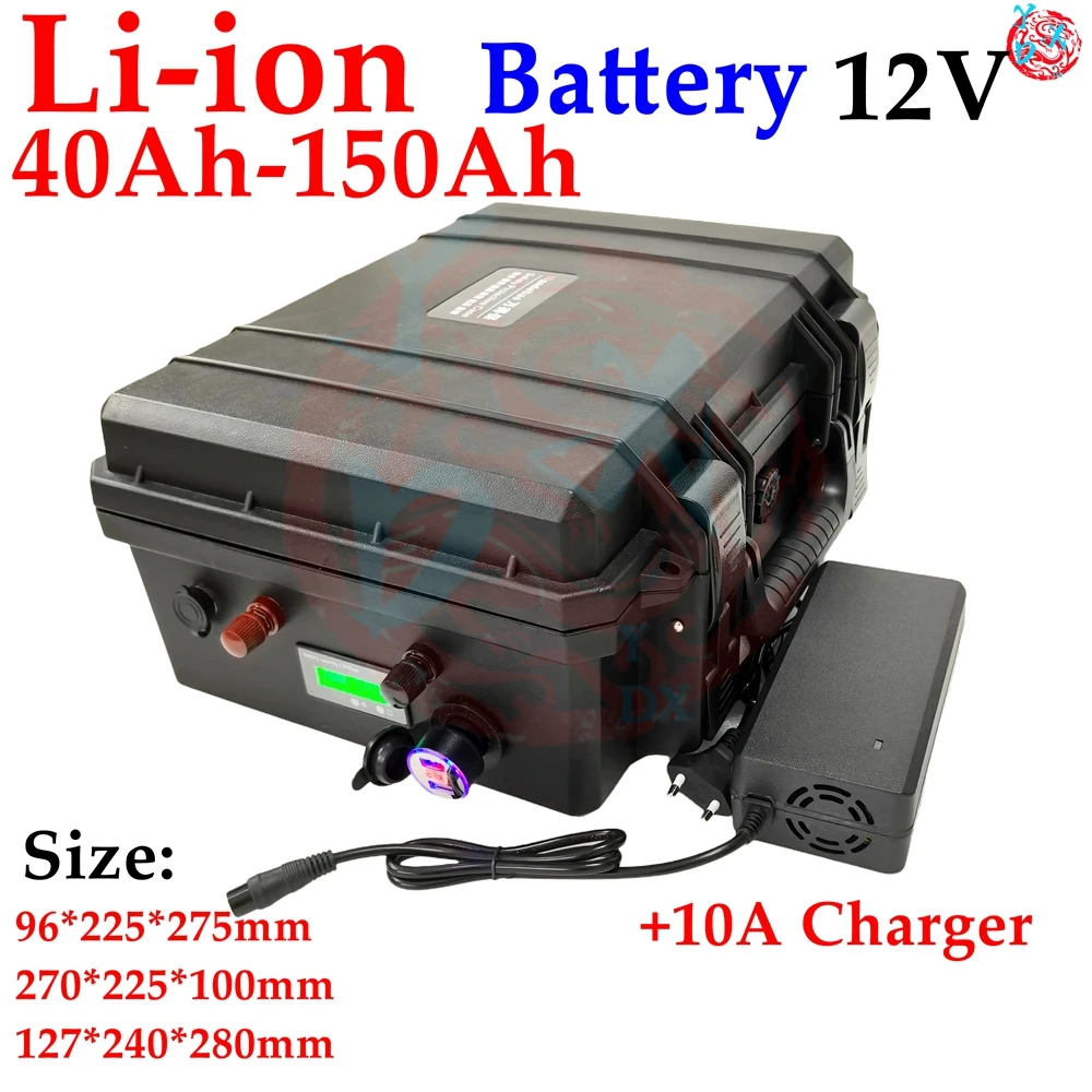 Waterproof 12v 100ah lithium battery 12v 40AH 60AH 80AH 120AH 150AH USB Solar Energy Storage Battery fishing boat + 10A charger