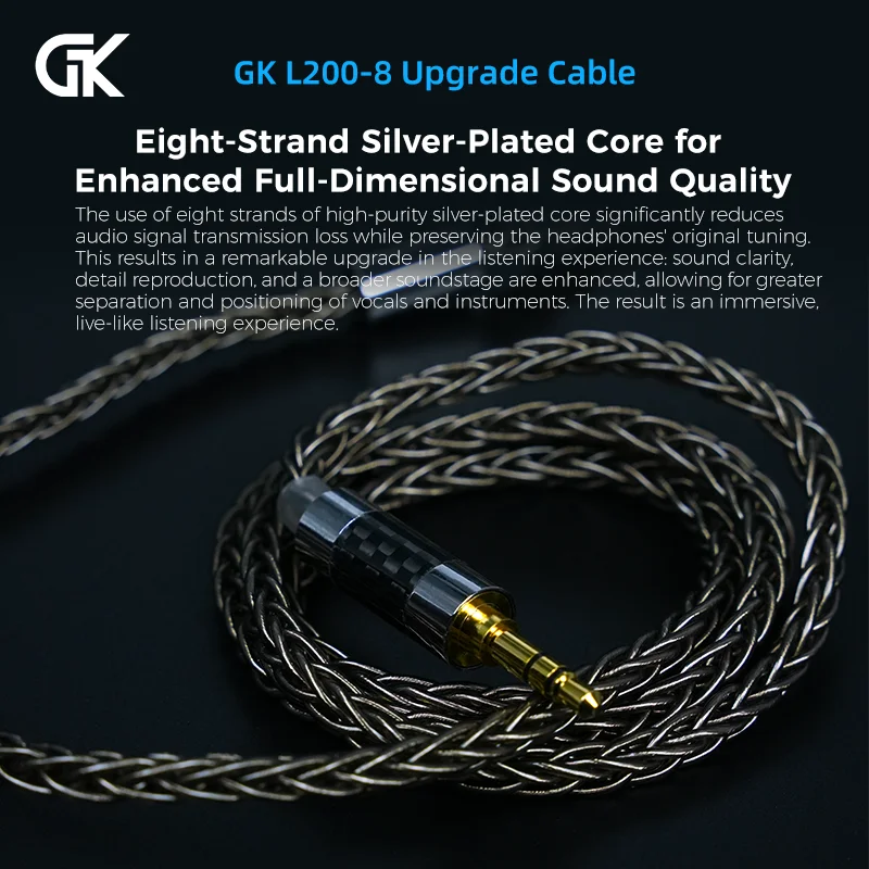 GK L200-8 Upgrade Cable Eight-Strand Silver-Plated Core for Enhanced Full-Dimensional Sound Quality  GK-KUNTEN  GK-Streak