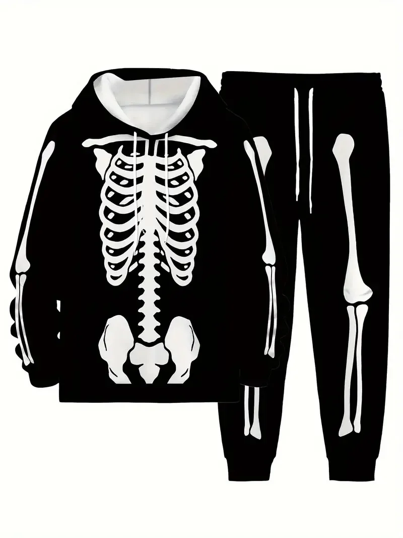 

Fashion Skeleton Men's Hoodie Suit 3D Print Halloween Theme Set Autumn Winter Casual Two-piece Suit Street Harajuku Men Clothing