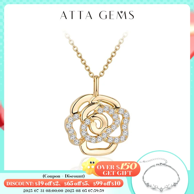 

ATTAGEMS Real Moissanite Necklace Real 925 Sterling Silver Flower Pendant for Women Man Top Quality Wedding Bridal Fine Jewelry