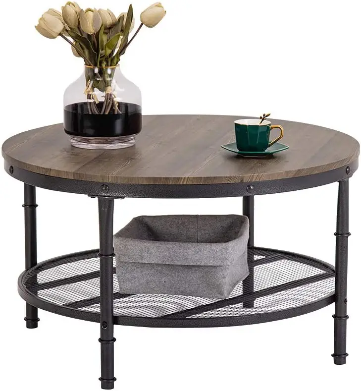 

Circle Coffee Table, 31.5" Small Round Coffee Table Industrial Coffee Table Round Farmhouse Coffee Table in 2-Tier, Coffee T