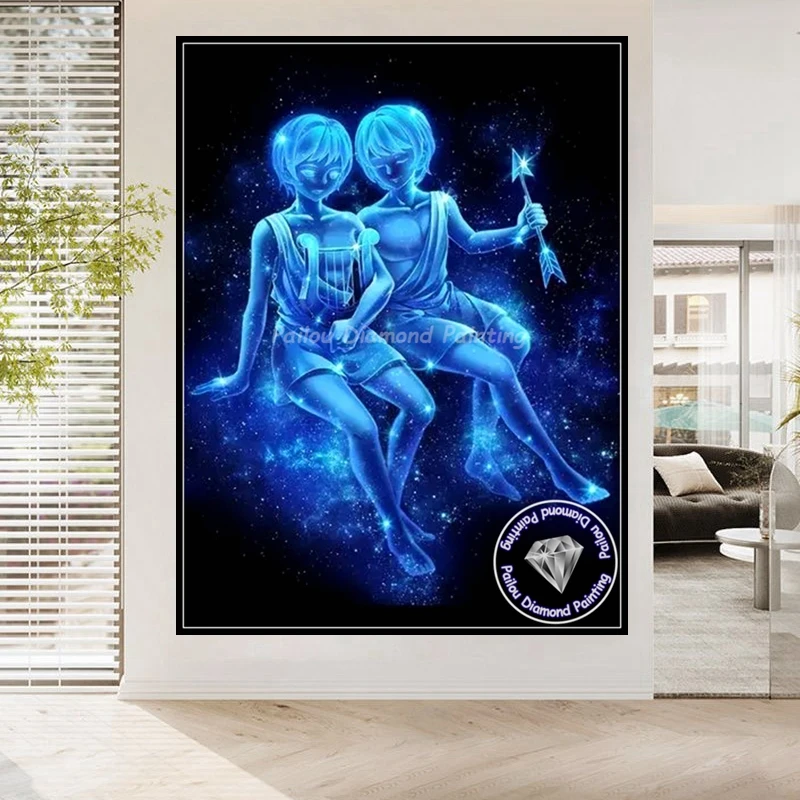 5D Fantasy Horoscope Zodiac Signs Diamond Mosaic Painting Blue Starry Night Twelve Constellation Astrology Cross Stitch Decor - view 3