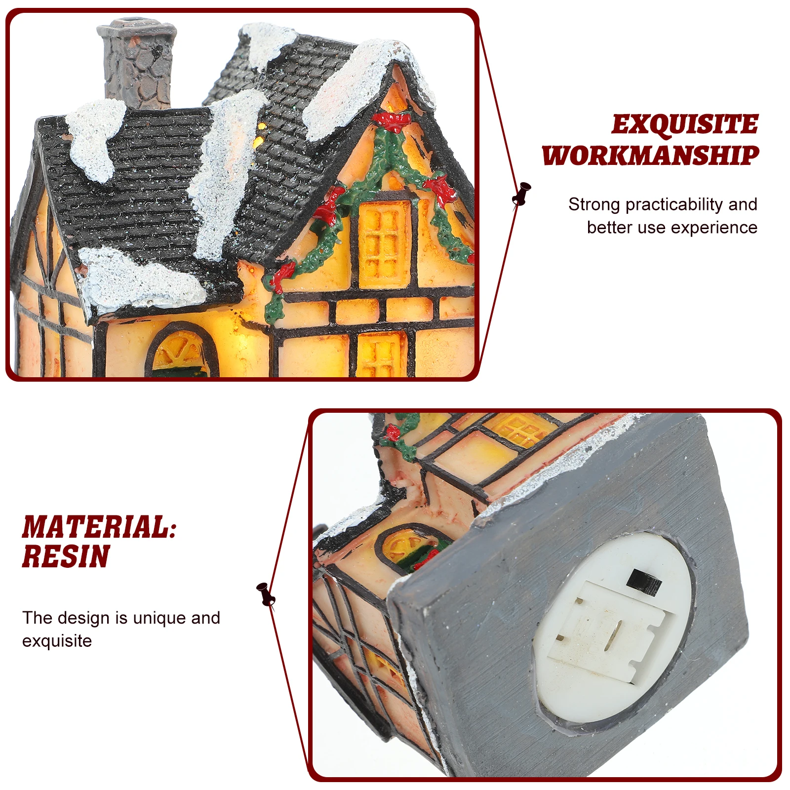 Light Village Houses Xmas Ornaments Miniature Lighted Buildings Decorations Resin Luminous Cottage Household Home
