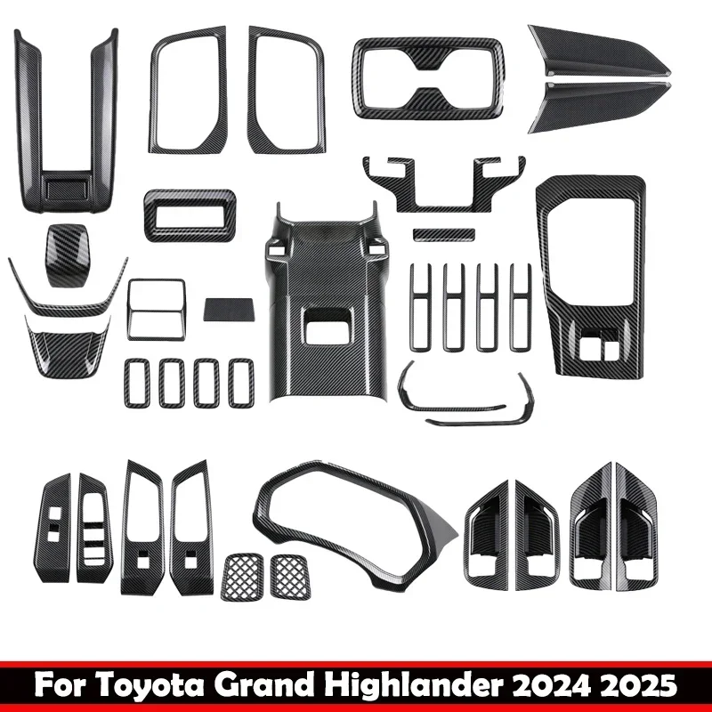 

LHD для Toyota Grand Highlander 2024 2025, карбоновый переключатель подъема окна, панель переключения передач, лампа для чтения инструментов, крышка вентиляционного подлокотника переменного тока