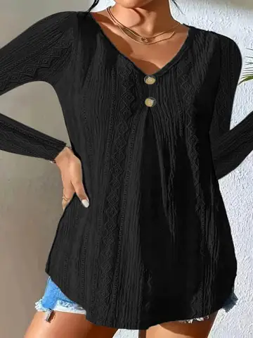 AliExpress cross-border European and American autumn new solid color casual fashion cut-out V-neck T-shirt top