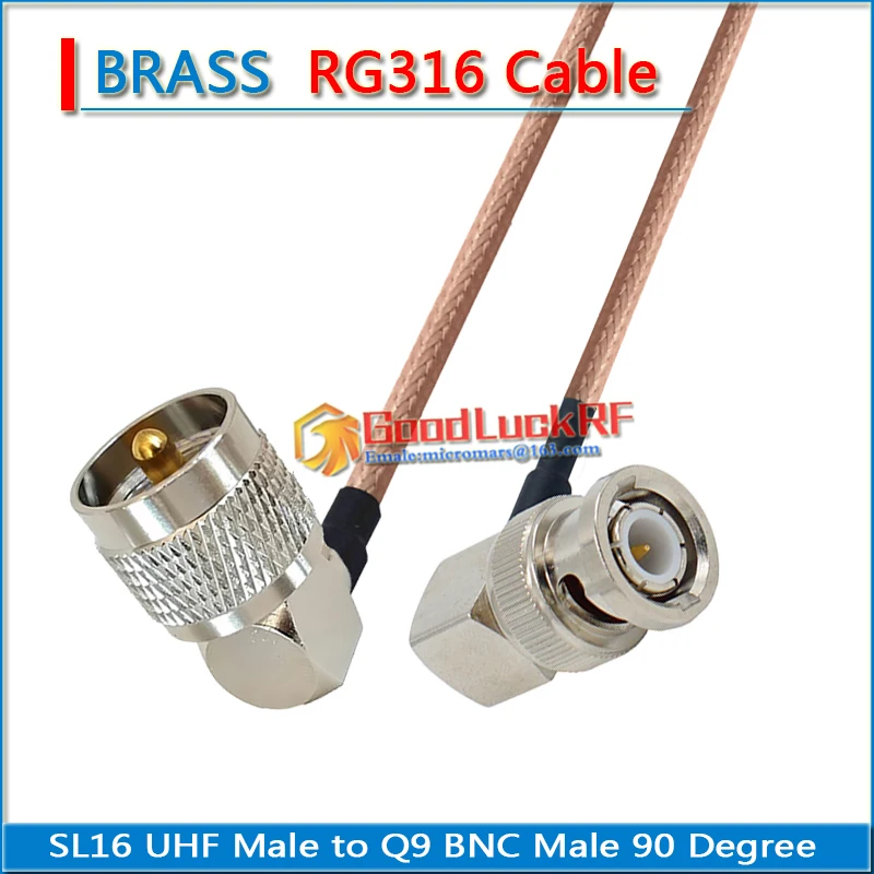 

SL16 UHF Male 90 Degree to Q9 BNC Male Right Angle Crimp for RG316 Cable RF Connector Adapter