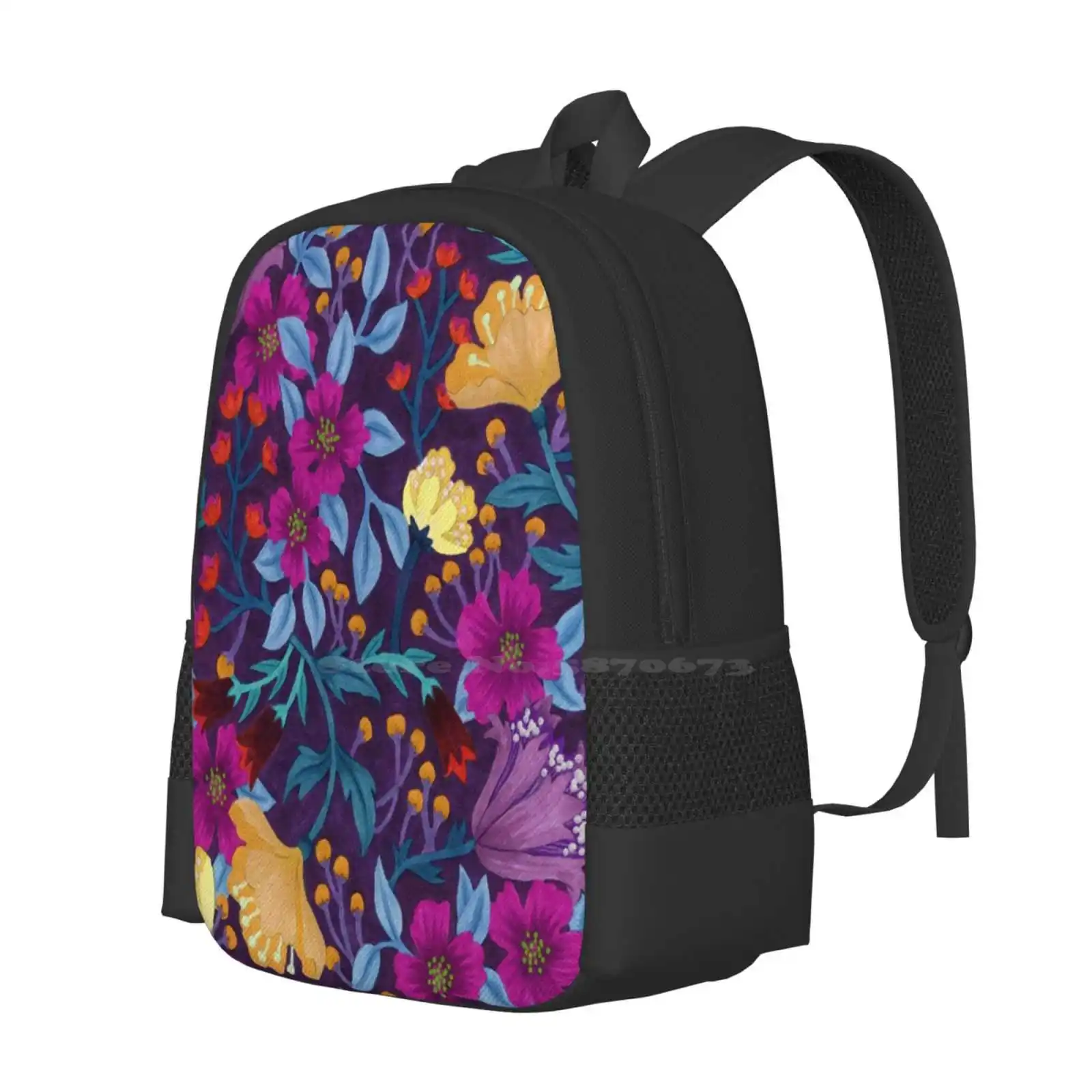 Floral School Bag Big Capacity Backpack Laptop Flowers Pattern Purple