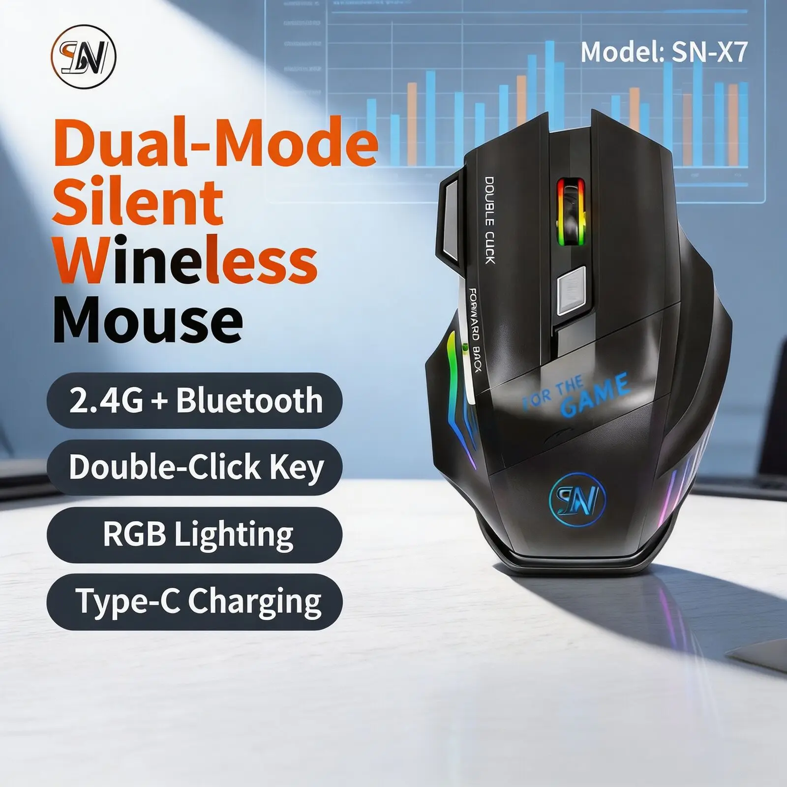 Wireless Gaming Mouse 2.4G & Bluetooth Dual Mode 7 Buttons RGB Backlit Rechargeable Ergonomic Computer Mice For PC Laptop Gamer