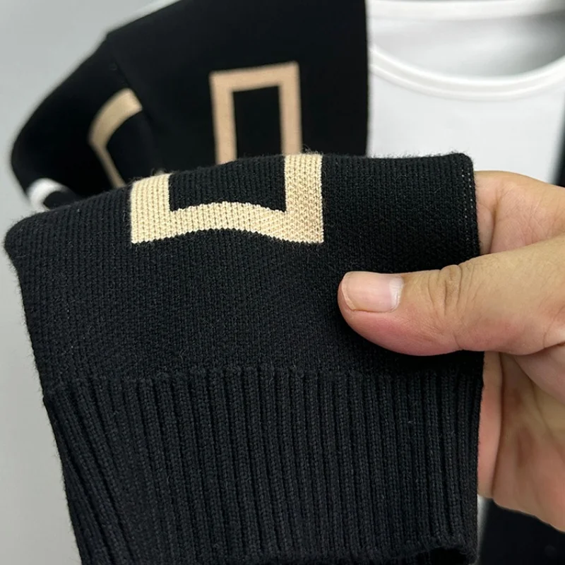 الرجال جديد الخريف عالية الجودة الرجال سترة مشغولة من الصوف الخامس الرقبة الكورية نمط هندسية الجاكار معطف شال غير رسمي ملابس للرجال