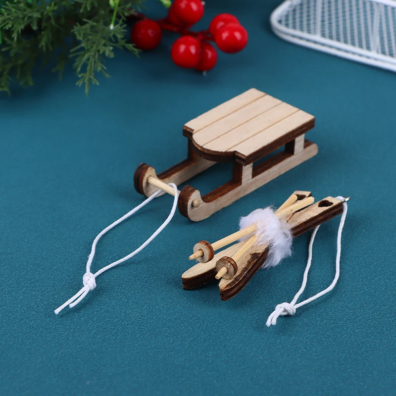 Traîneau l'inventaire de ski de course, décoration de scène de Noël, accessoires de maison de poupées, 1 pièce, 1/12