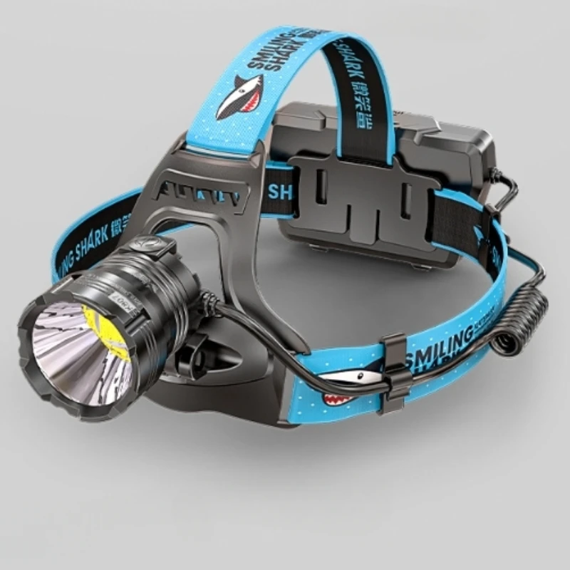 New Smiling Shark High Power Head-Mounted Headlamp Outdoor Construction Site Waterproof Headlamp Super Bright Power Torch