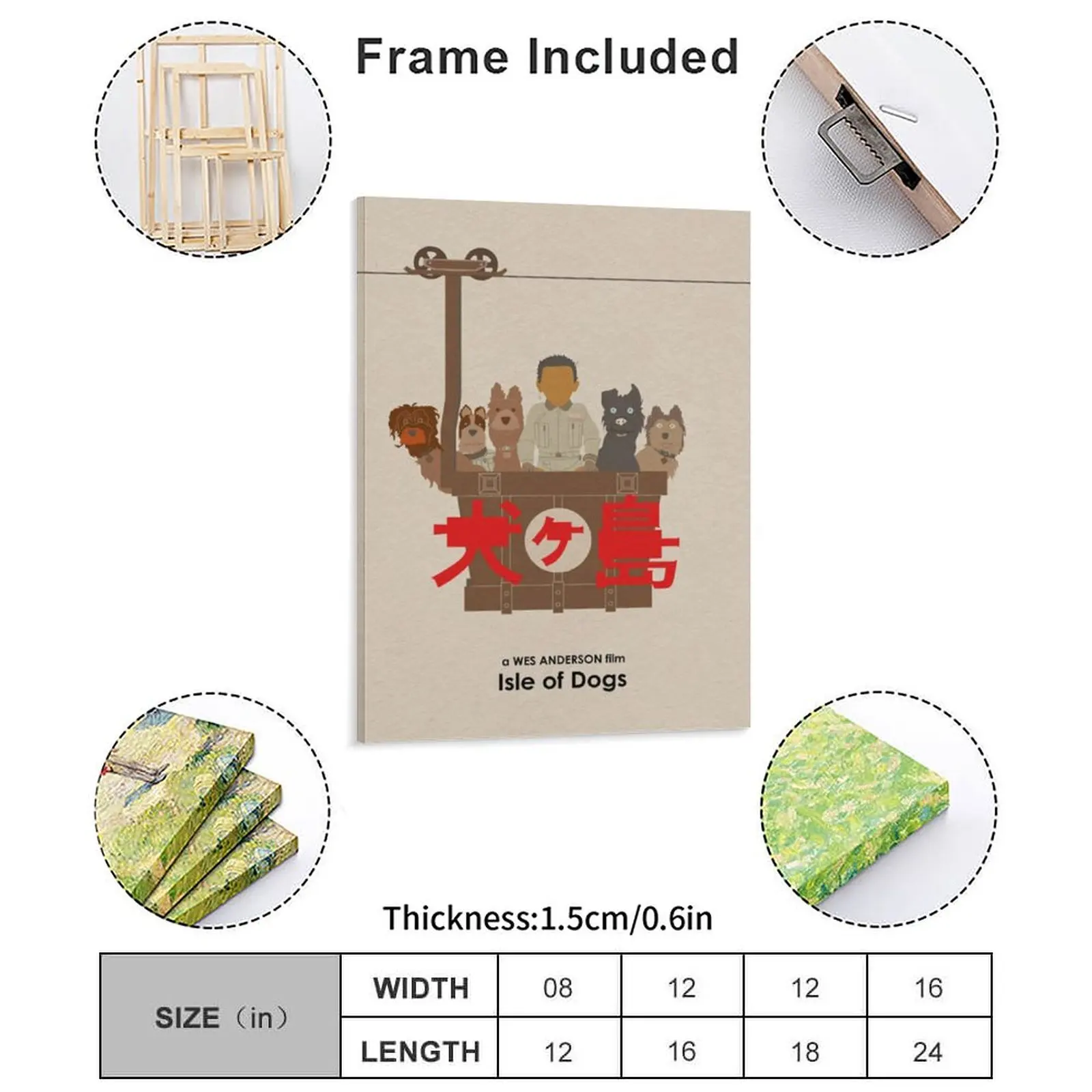 Wes Anderson Isle Of Dogs Movie Canvas Painting Plaques Home Printing Cinema Living Room Framed Wall Painting